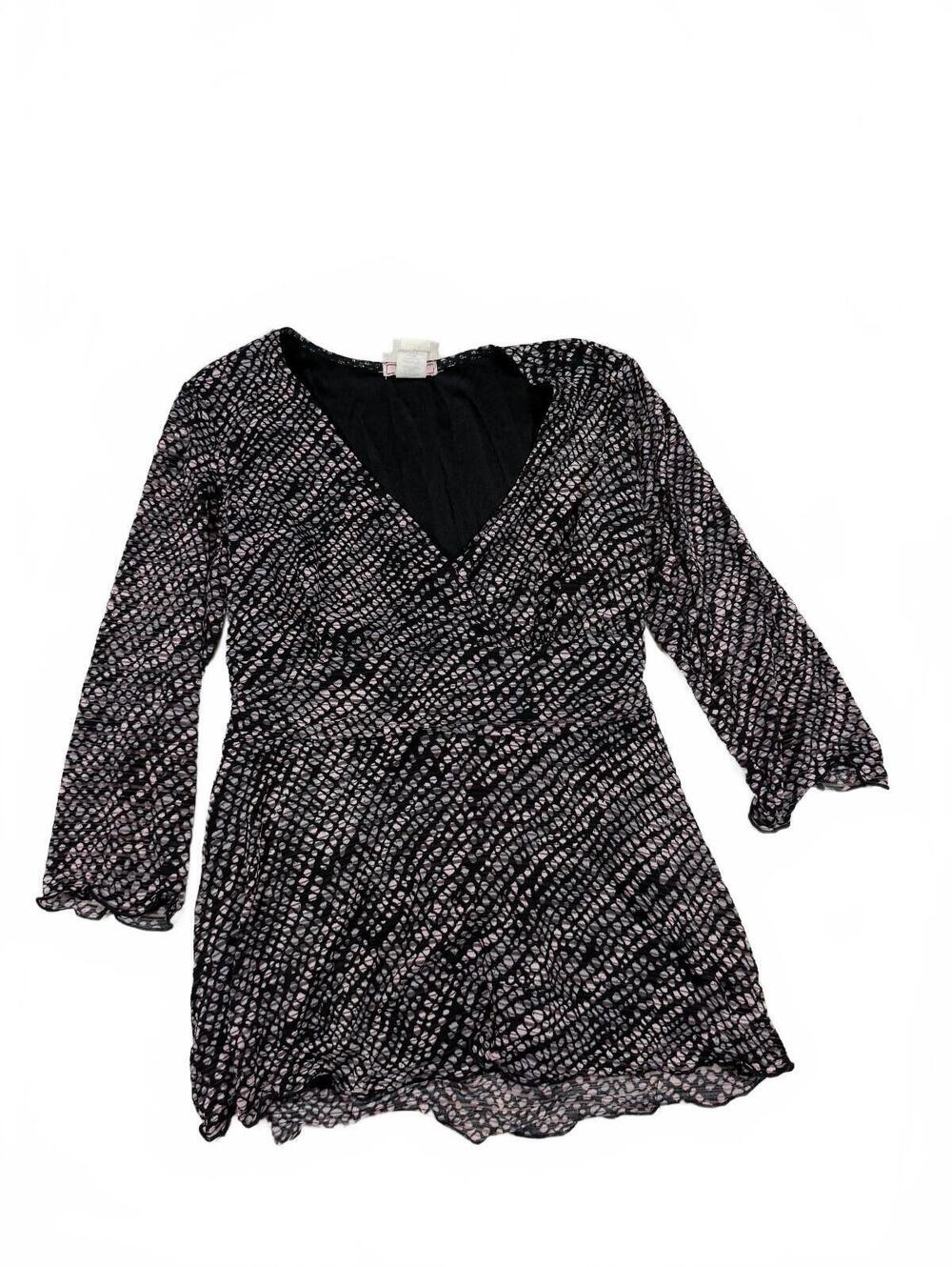 Vol. 1 Black and Pink Polka Dot Babydoll Tie back Blouse SIze L